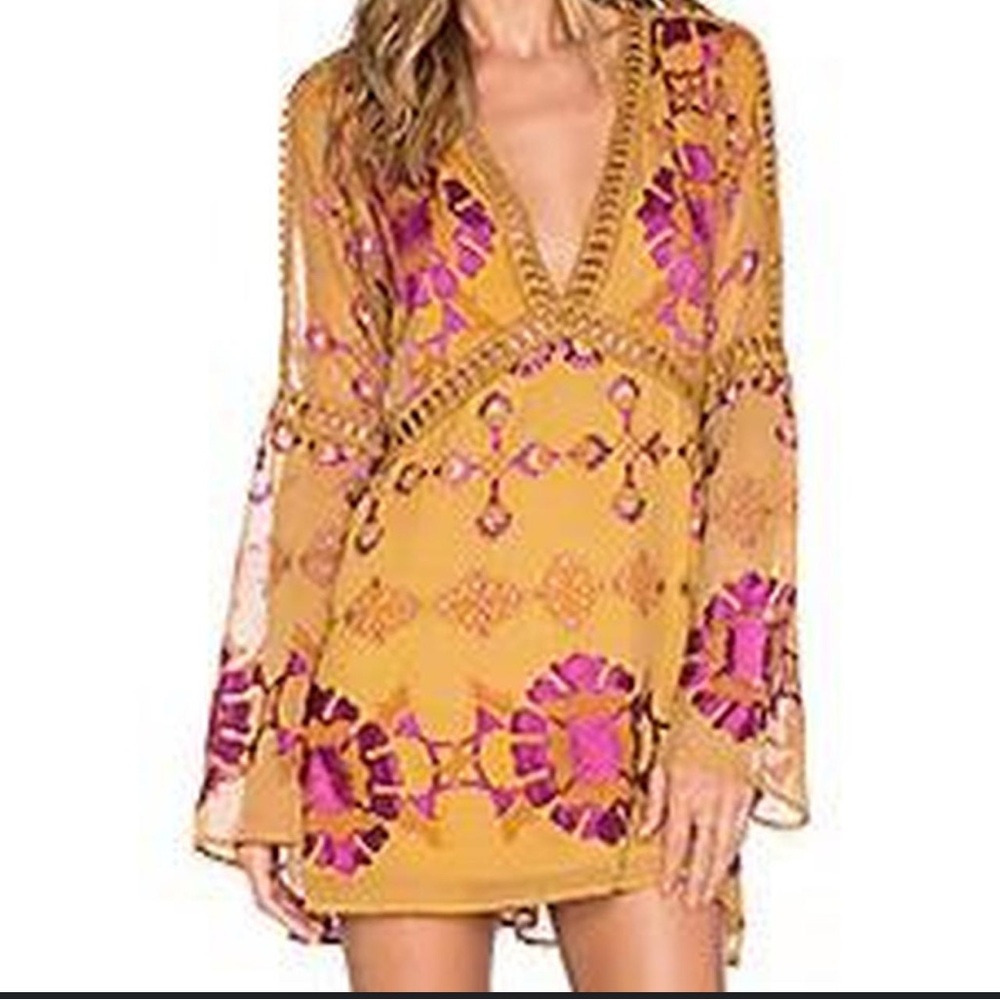 REVOLVE For Love And Lemons Mustard and Magenta Velvet Tunic SUPER PRICEY GEM!!!